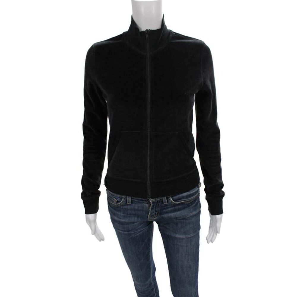 Sunday Best Womens Black Track Jacket Turtleneck Zip Long Sleeve Size XS
